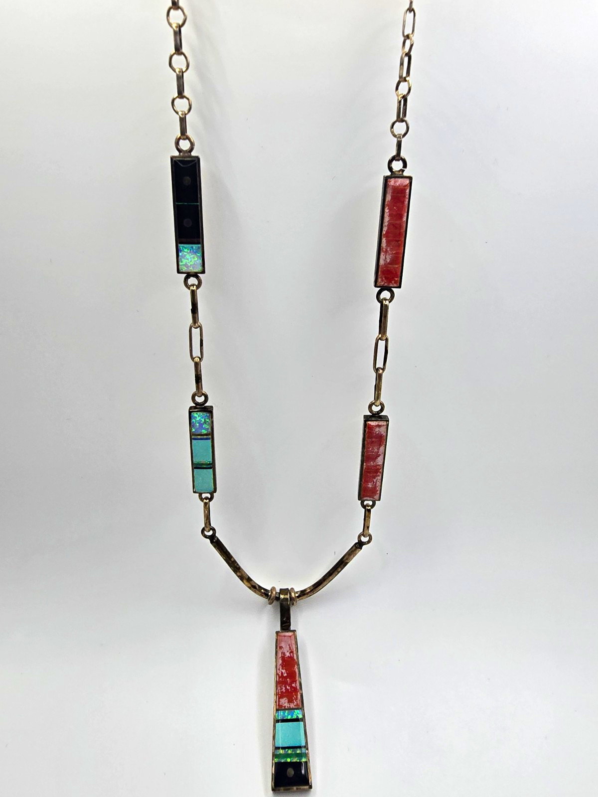 Vintage Navajo Harold Smith Sterling Silver Inlay Necklace – 47g Collector Piece Vintage Navajo Harold Smith Sterling Silver Inlay Necklace – 47g Collector Piece