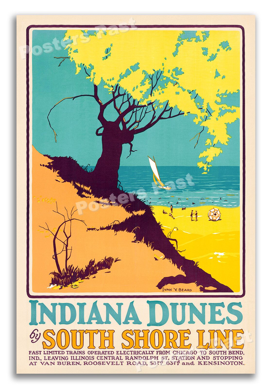 1927 Indiana Dunes Lake Michigan - Vintage Travel Poster Art Print - 16x24