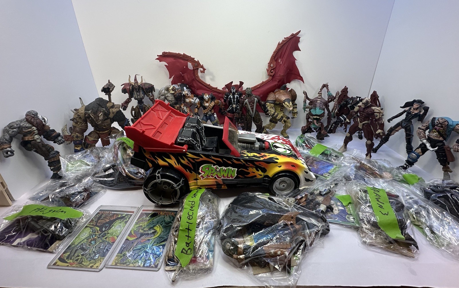 Vintage Spawn 13 Action Figure LOT + Dragster & 2 Cards - READ DESCRIPTION