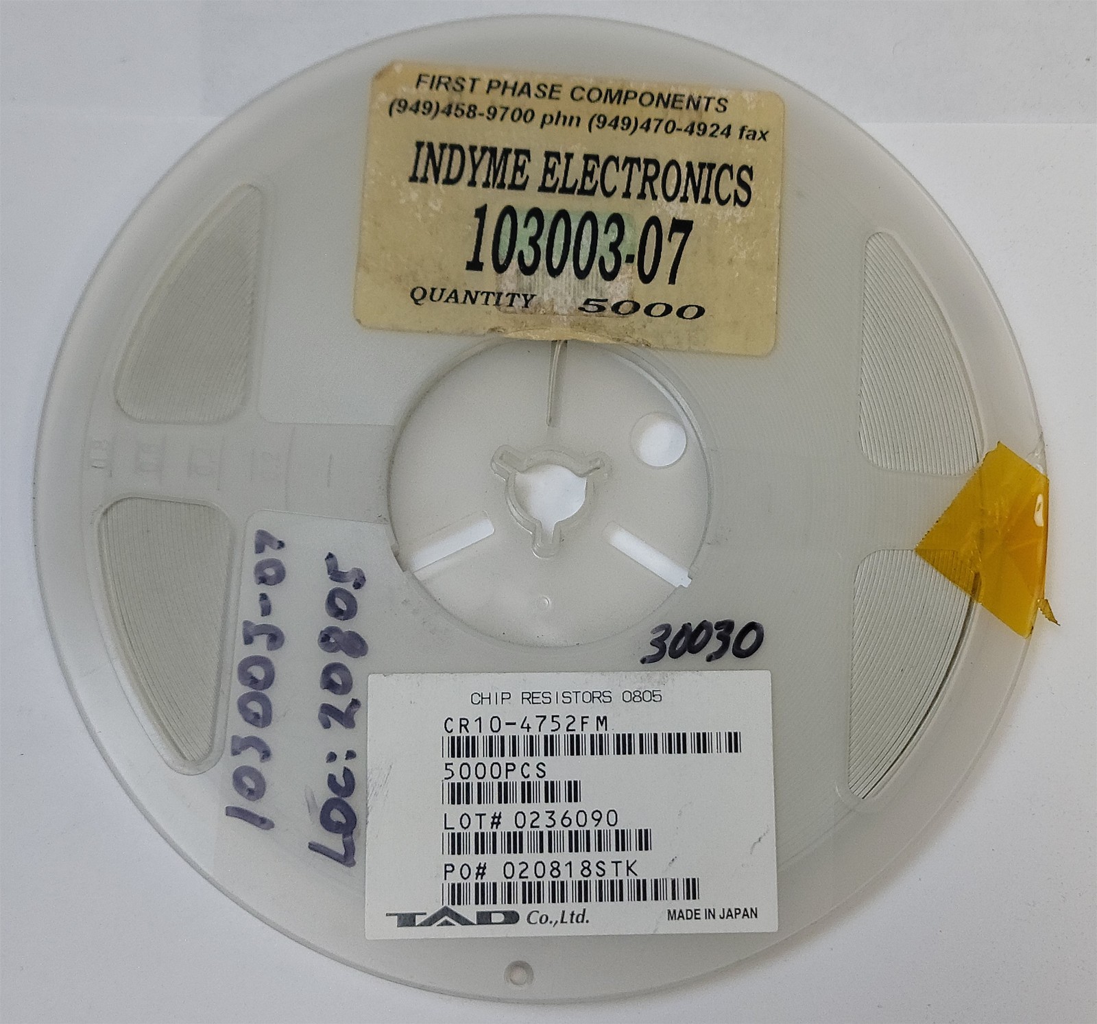 Lot of 4500 TAD CR10-2002FM Chip Resistors 20KOHMS,100WV, ±1% TOL,-100,100PPM-TC