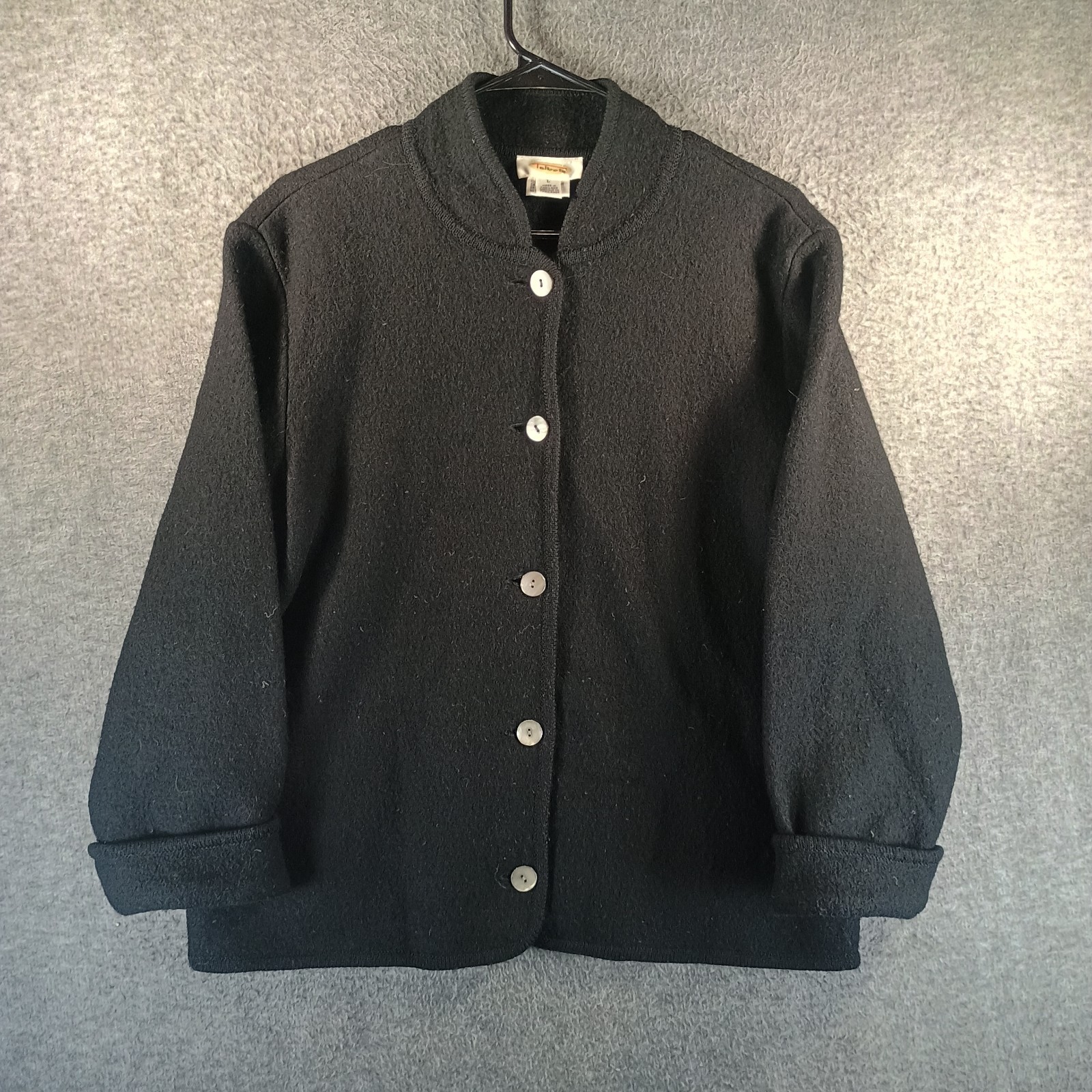 Vintage Talbots Bomber Jacket Womens L 100% Wool Black Buttons Roll Cuff Vintage Talbots Bomber Jacket Womens L 100% Wool Black Buttons Roll Cuff