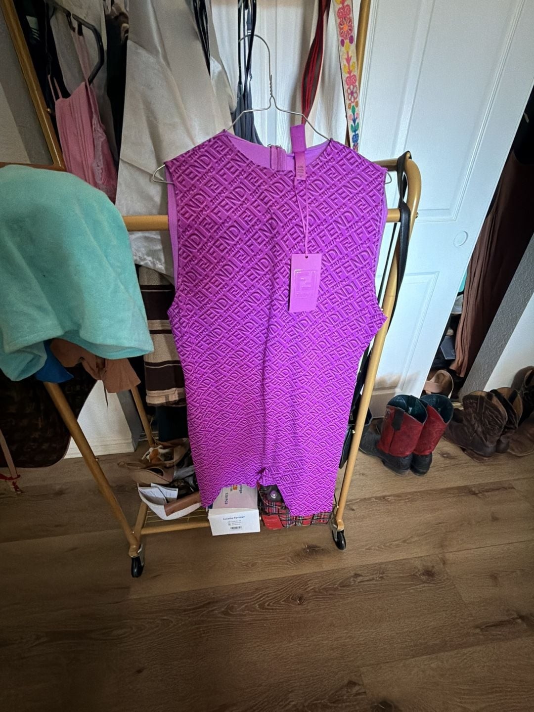 Fendi x SKIMS Logo Print Mid-Thigh Bodysuit Purple Size 3X Fendi x SKIMS Logo Print Mid-Thigh Bodysuit Purple Size 3X