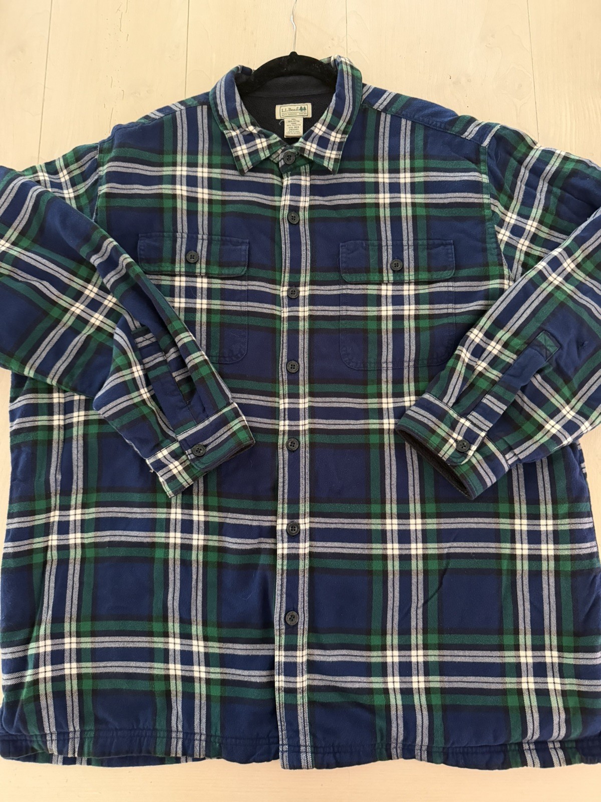 LL Bean Shirt Mens XXL Blue Green Plaid Fleece Lined Flannel Shacket Pockets 2XL LL Bean Shirt Mens XXL Blue Green Plaid Fleece Lined Flannel Shacket Pockets 2XL
