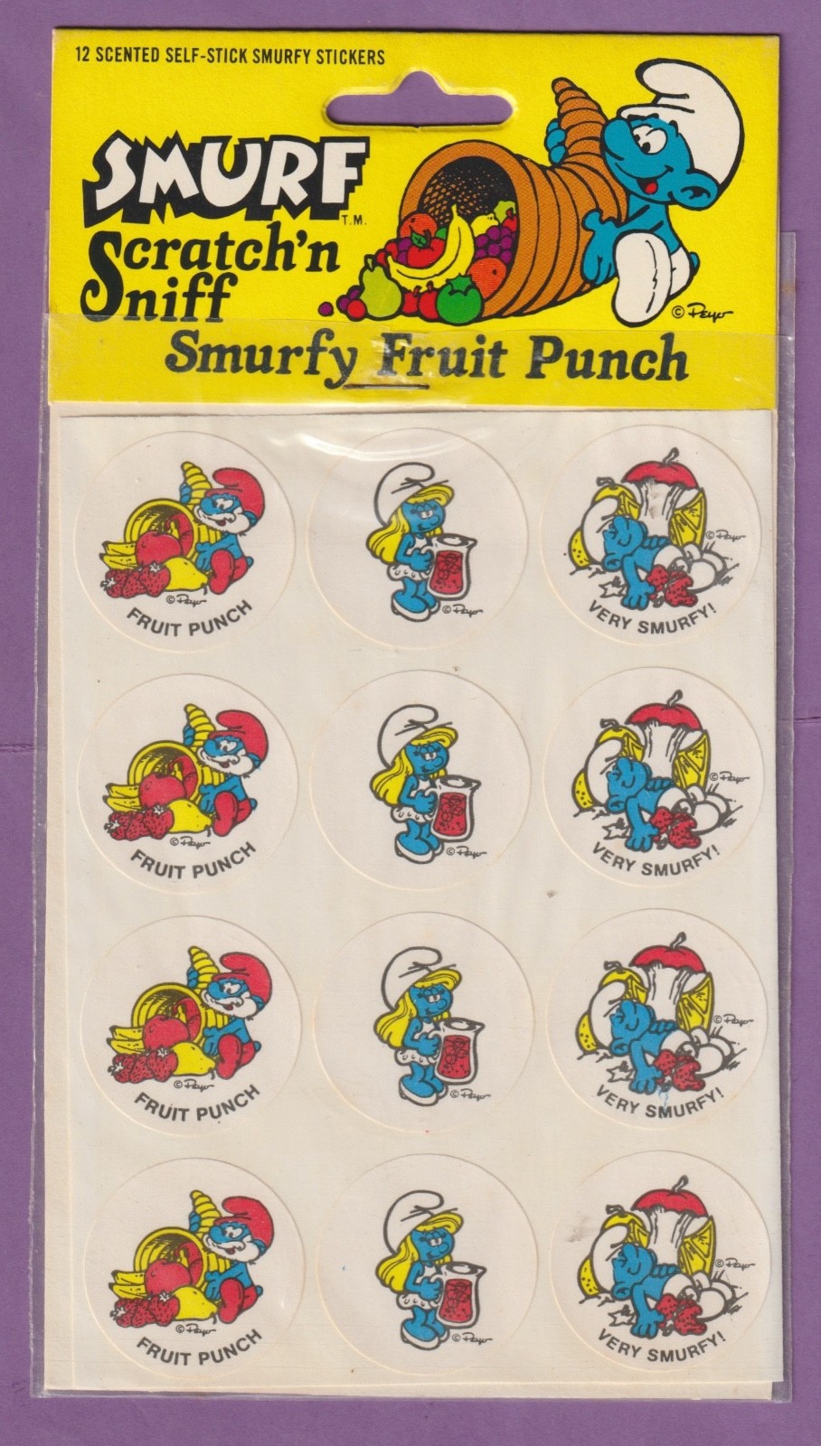 Vintage 1980s SMURF Scratch & Sniff Stickers FRUIT PUNCH