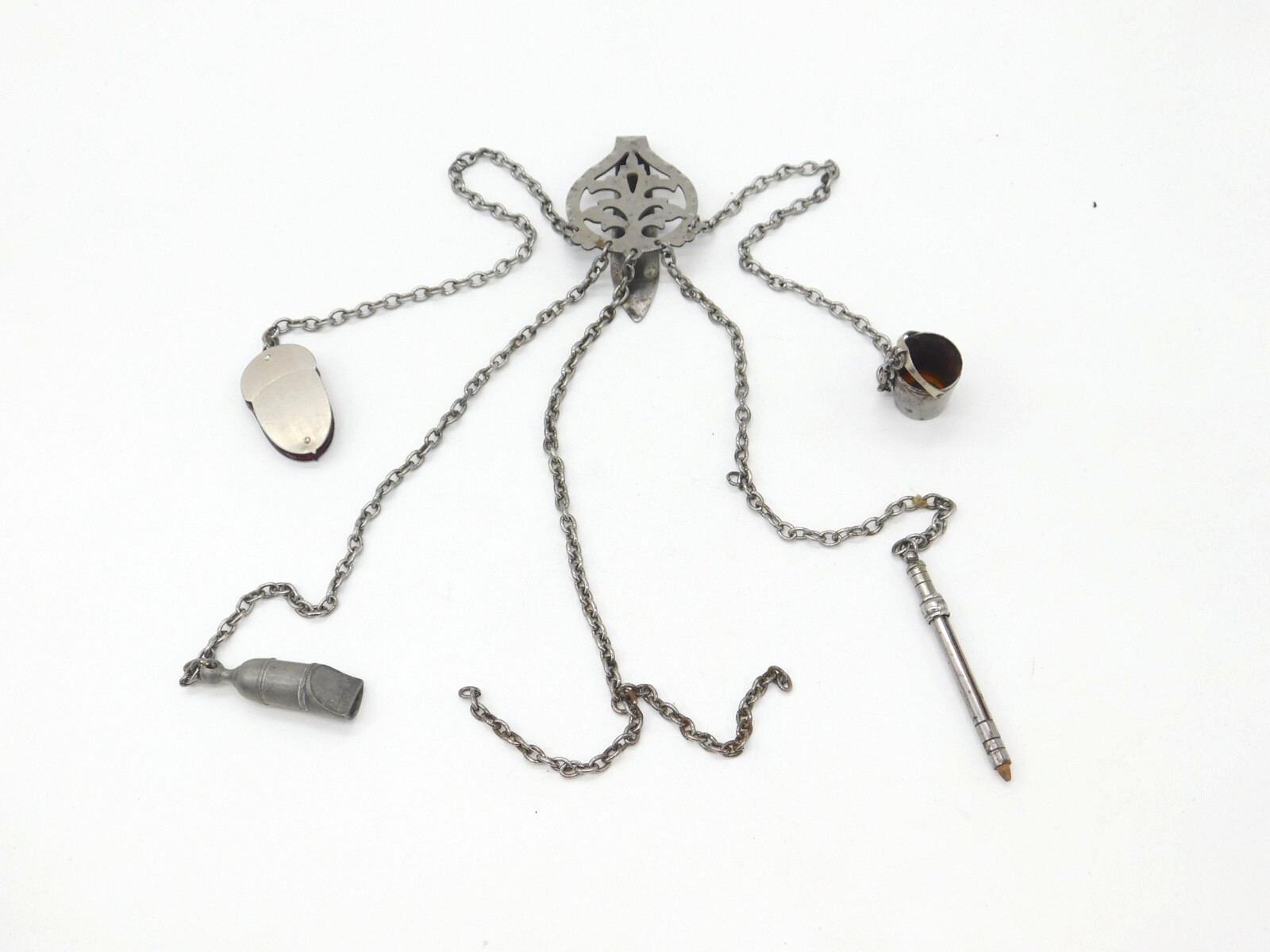 Victorian Cut Steel Large Sewing Chatelaine with Multiple Tools Antique c1860