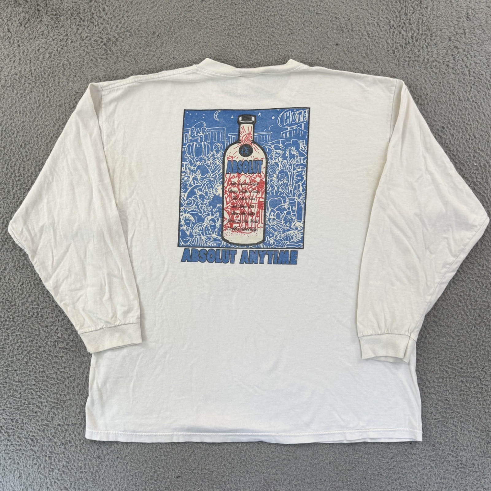 Vintage Absolut Vodka Shirt Mens XL White Westchester 90s Long Sleeve Logo USA