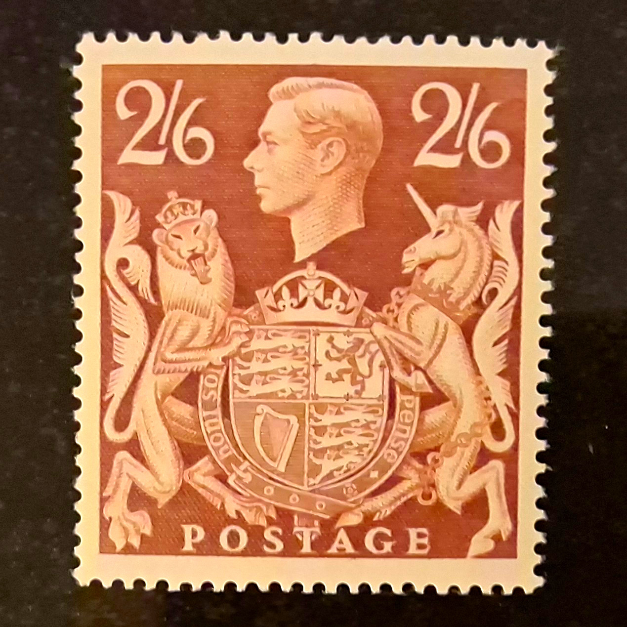 GB, GV1 George VI Pre-Decimal 2/6 Brown Arms High Value Postage Stamp mnh GB, GV1 George VI Pre-Decimal 2/6 Brown Arms High Value Postage Stamp mnh