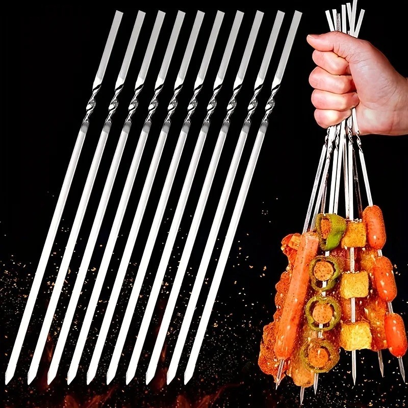 10PCS Flat Metal BBQ Skewers – 12