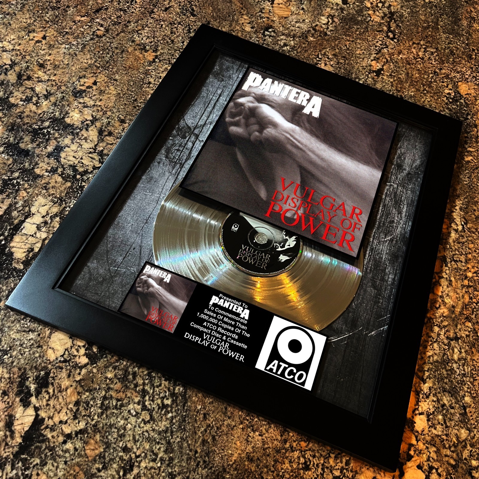 PANTERA ( Vulgar Display Of Power ) Platinum Music Award Vinyl LP Record CD