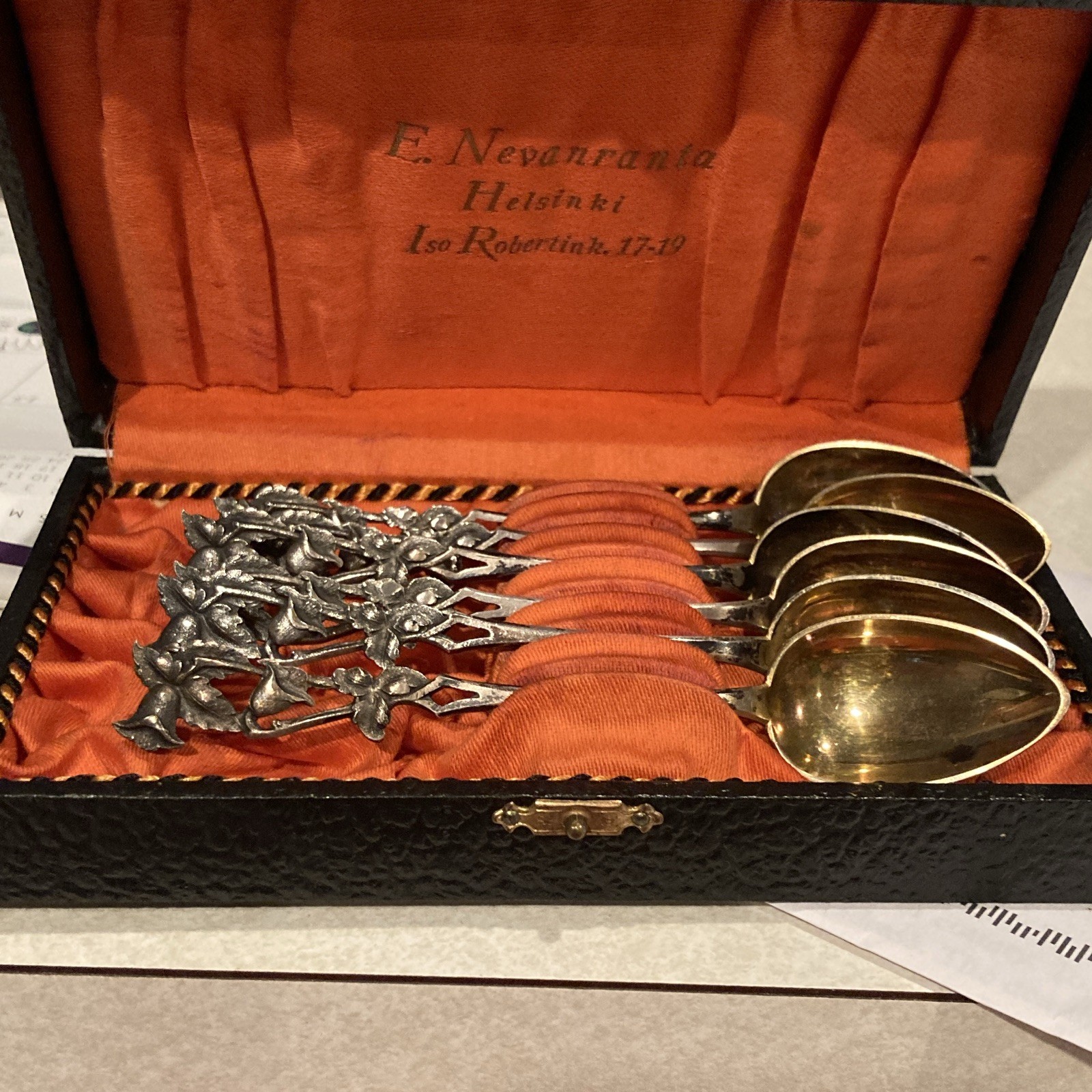 Antique 1936 Finnish 813H Solid Silver Gilt Coffee Spoons by Herman Herman Wist Antique 1936 Finnish 813H Solid Silver Gilt Coffee Spoons by Herman Herman Wist