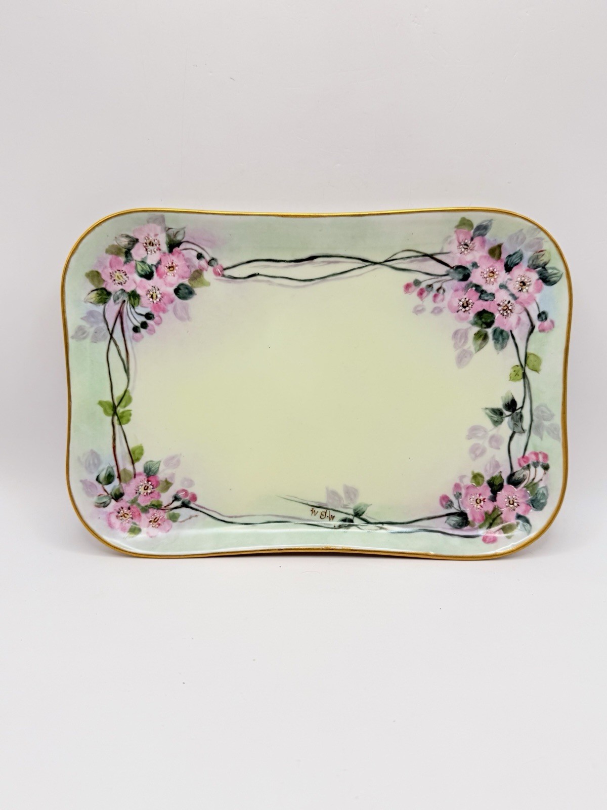 Antique O&E.G. Royal Austria Hand Painted Floral Porcelain Tray Signed 10” Antique O&E.G. Royal Austria Hand Painted Floral Porcelain Tray Signed 10”