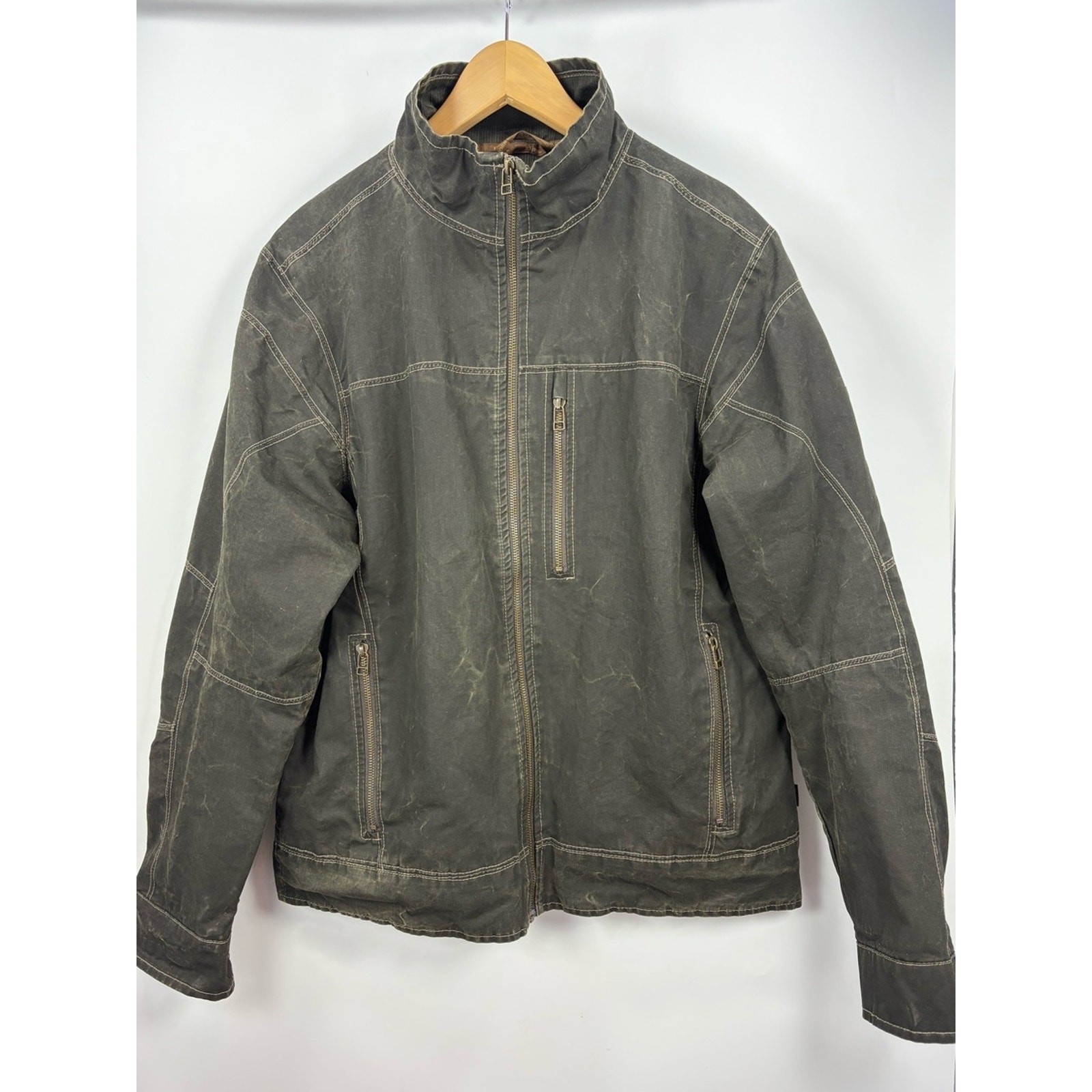 KÜHL Burr Men\'s Large Jacket Vintage Patina Dye Charcoal Gray Canvas Lined Coat