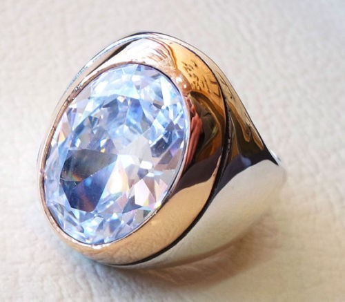 Solid 925 Sterling Silver AA American Diamond Zircon Gemstone Men\'s Unisex Ring