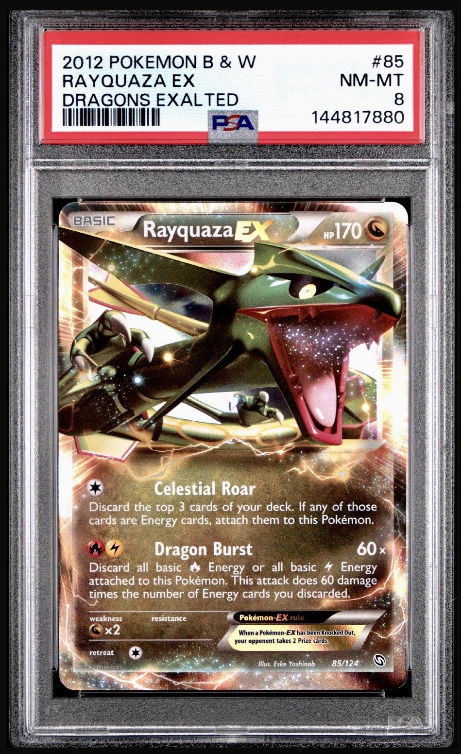 2012 POKEMON BLACK & WHITE DRAGONS EXALTED #85 RAYQUAZA EX PSA 8 NM MT 2012 POKEMON BLACK & WHITE DRAGONS EXALTED #85 RAYQUAZA EX PSA 8 NM MT