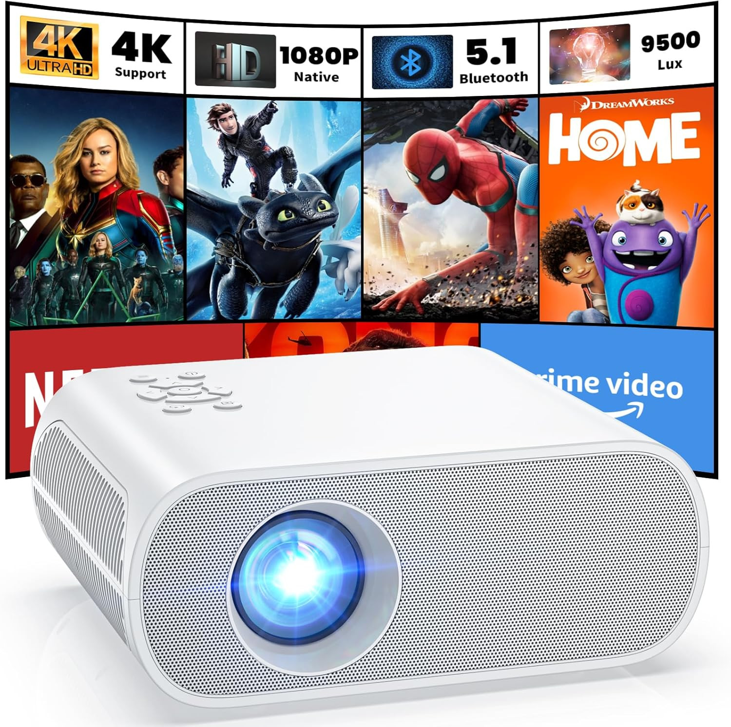 Projector, Native 1080P Full HD Bluetooth Projector with Speaker, 9500 Lumens Ou Projector, Native 1080P Full HD Bluetooth Projector with Speaker, 9500 Lumens Ou