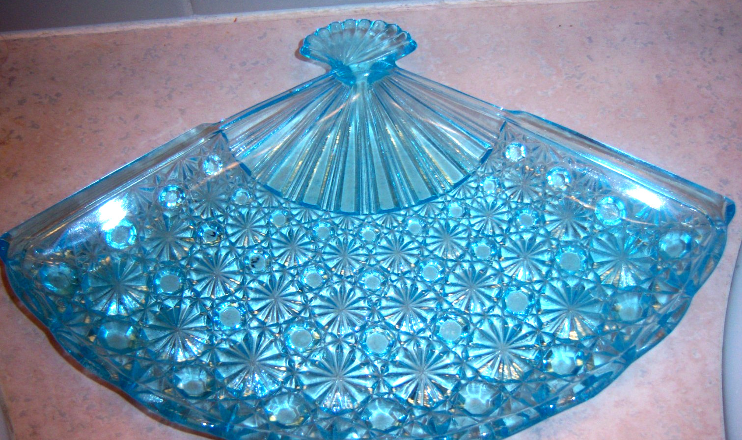 VINTAGE FENTON GLASS DEEP AQUA BLUE FAN TRAY 10\ VINTAGE FENTON GLASS DEEP AQUA BLUE FAN TRAY 10\