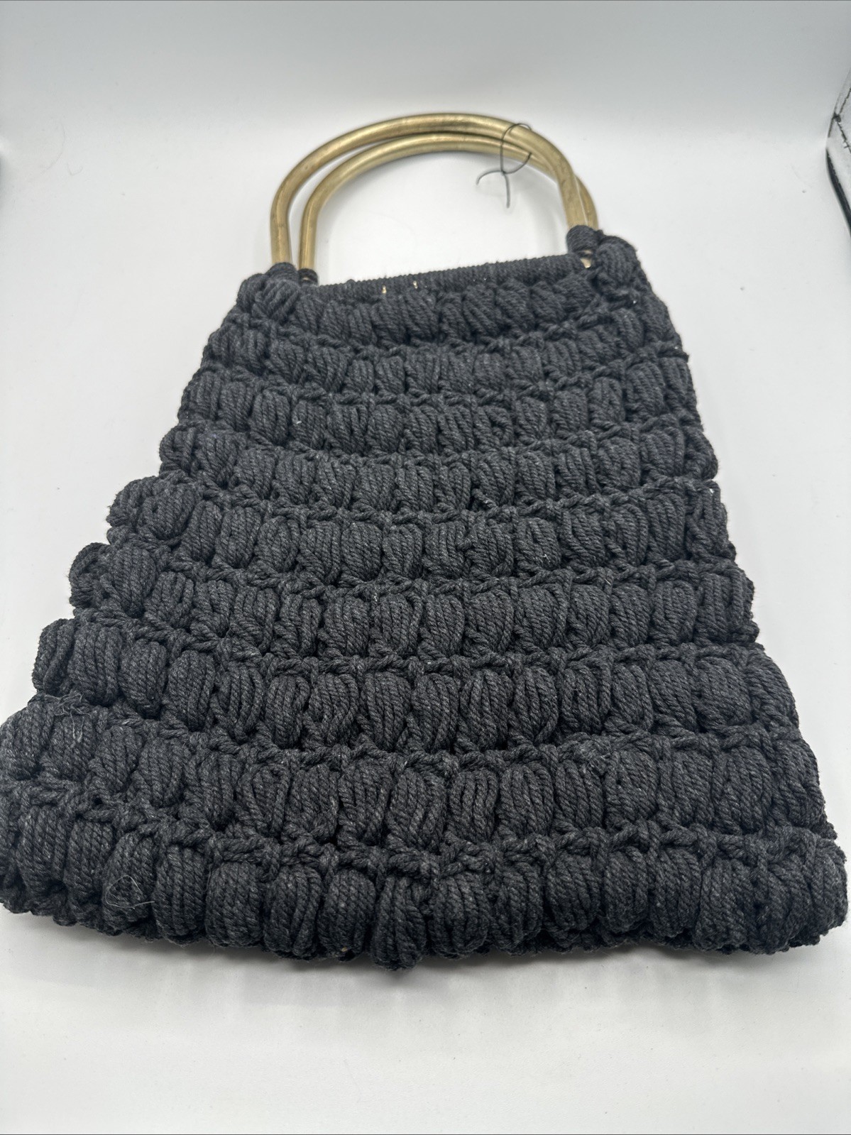 Vintage Handmade 70s Black Macrame Purse Bag Round Halloween Boho Whimsigoth Vintage Handmade 70s Black Macrame Purse Bag Round Halloween Boho Whimsigoth