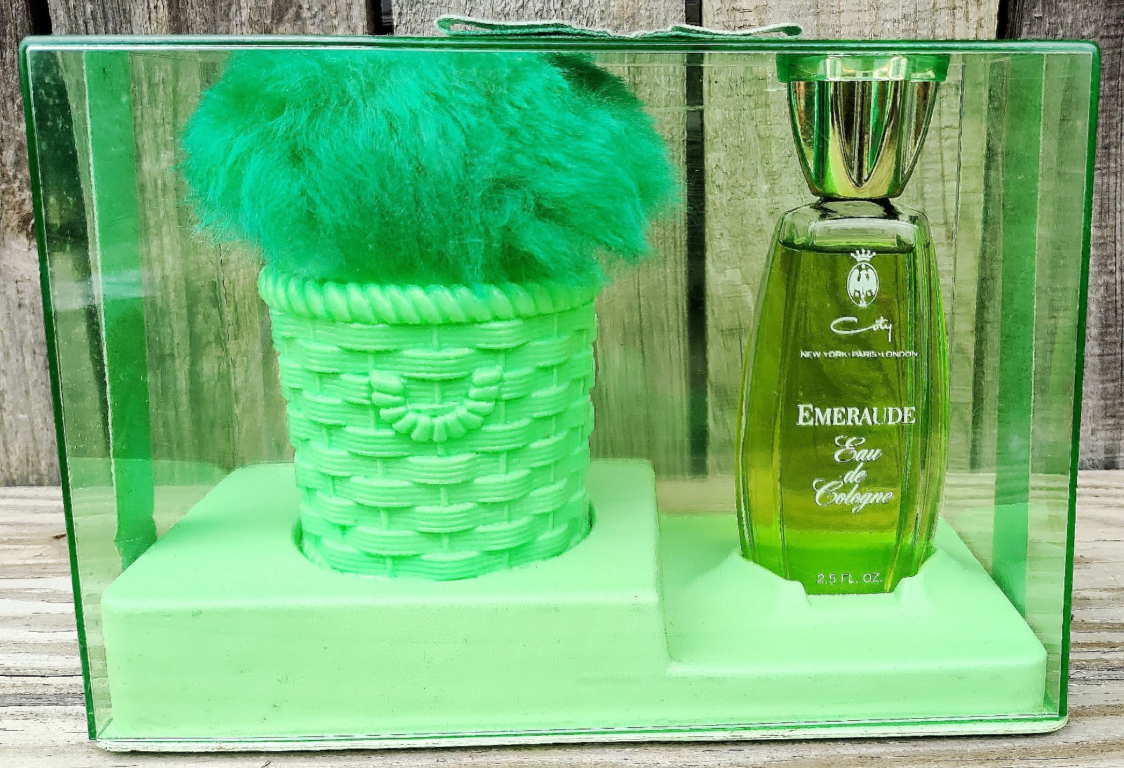 Vintage NOS Coty Emeraude Eau de Cologne Perfume w/ Powder 2.5oz w/ Display Box
