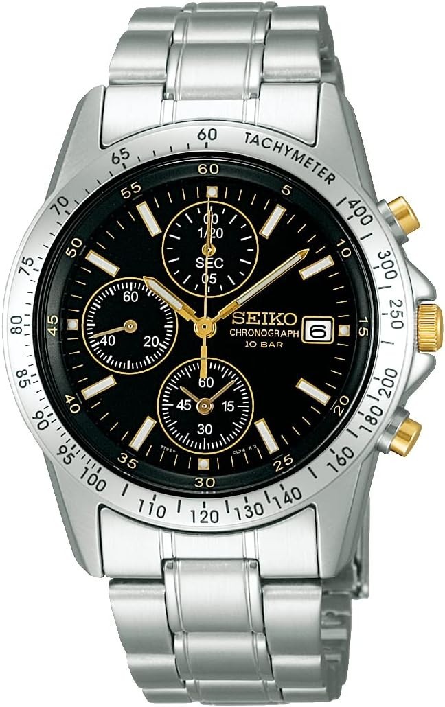 SEIKO Selection SBTQ043 Chronograph Quartz Men\'s Watch Silver Black From Japan