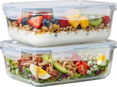 Le’raze 4pc Set - 8 Cup/64oz Large Glass Food Storage Containers with Lids (New)