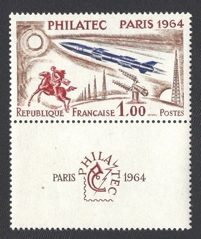 France 1964 Philatec Paris Scott 1100i Yvert 1422 MNH Stamp w Vignette