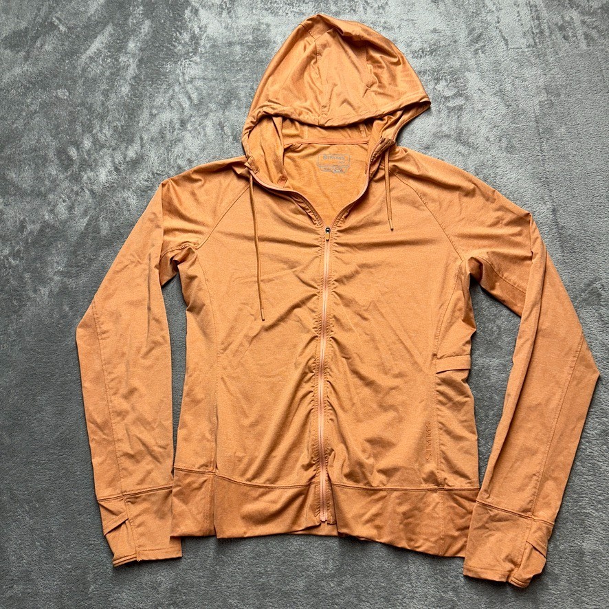 Simms Womens SolarFlex Sun Hoodie Size Medium Orange UPF 50 Fly Fishing Top
