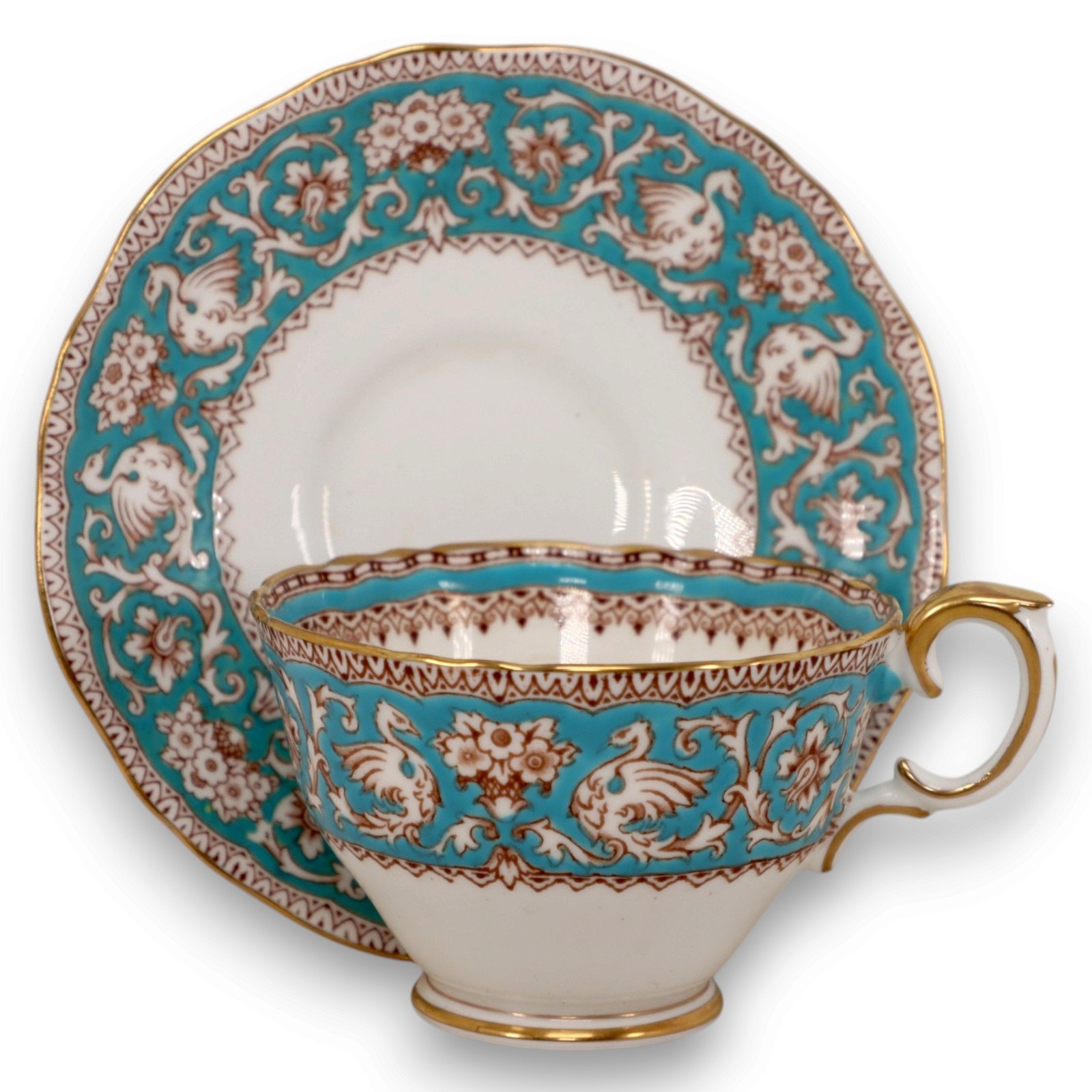 Crown Staffordshire Ellesmere Teacup Saucer Set Bone China England Vintage 1977