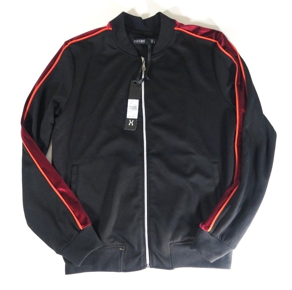 Hudson Outwear Men\'s Colorblock Velour Sleeve Track Jacket Medium Full Zip $98
