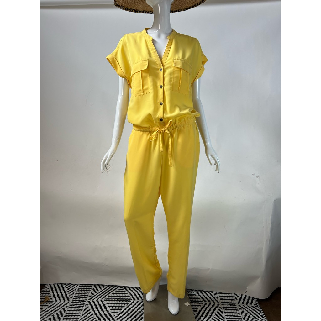 Vintage Metrostyle Womens Jumpsuit Yellow Elastic Waist Buttons Drawstring M Vintage Metrostyle Womens Jumpsuit Yellow Elastic Waist Buttons Drawstring M