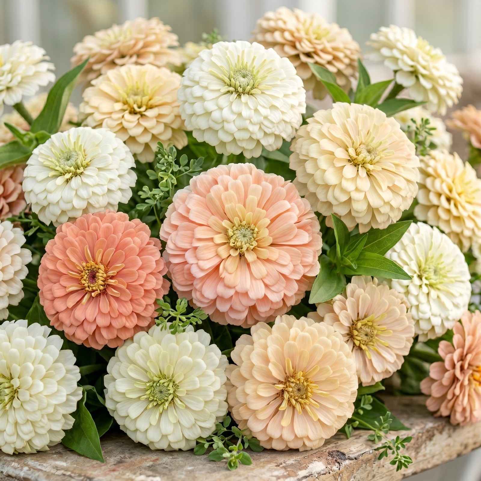 Zinnia GIGANTICA BUTTERCREAM Mix Blush Wedding Bouquet Cut Flowers 50 Seeds
