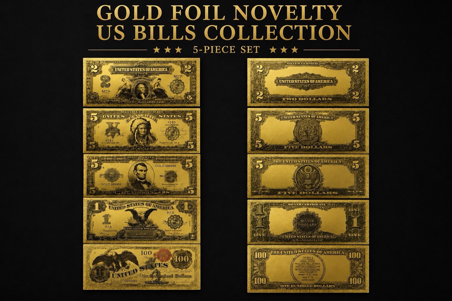 24K GOLD Foil Bill (Set Of 5 Bills) Gift Collectible Novelty Collection Note