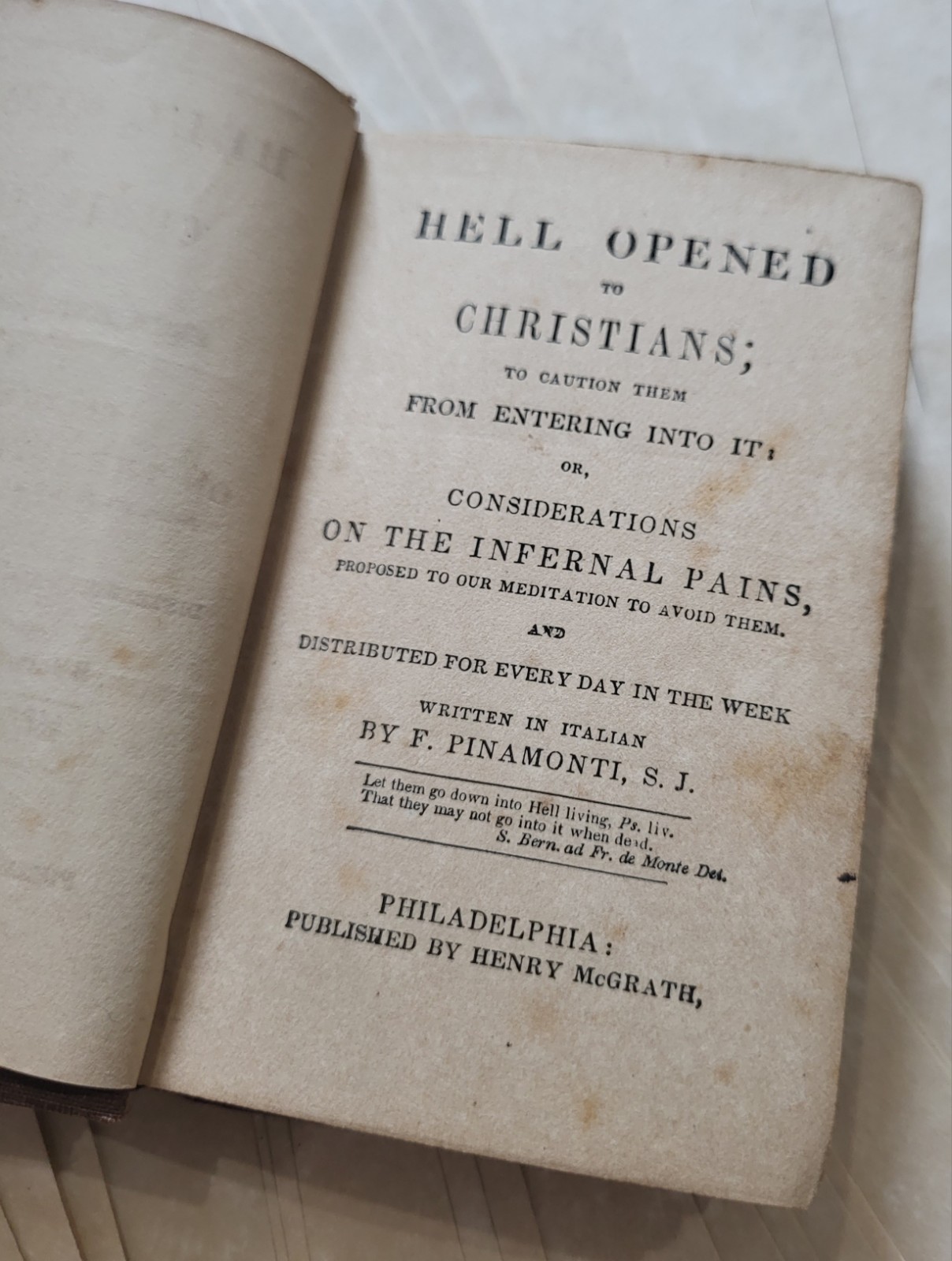 RARE 1845 Hell Opened  Christians Giovanni Pinamonti Henry McGrath Philadelphia 