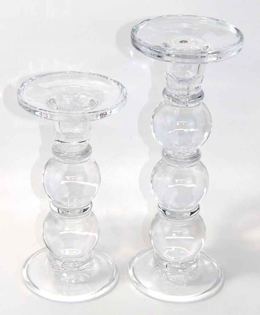 Heavy Glass Ball Pillar Candlesticks Holders Set of 2 (7 Heavy Glass Ball Pillar Candlesticks Holders Set of 2 (7