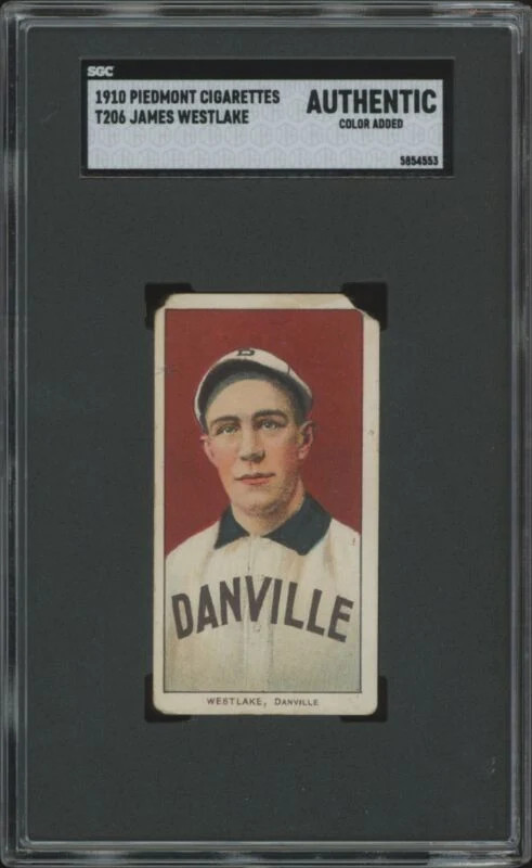 1909 T206 JAMES WESTLAKE POOR SL PIEDMONT 350 SGC A BASEBALL DANVILLE RED SOX 1909 T206 JAMES WESTLAKE POOR SL PIEDMONT 350 SGC A BASEBALL DANVILLE RED SOX