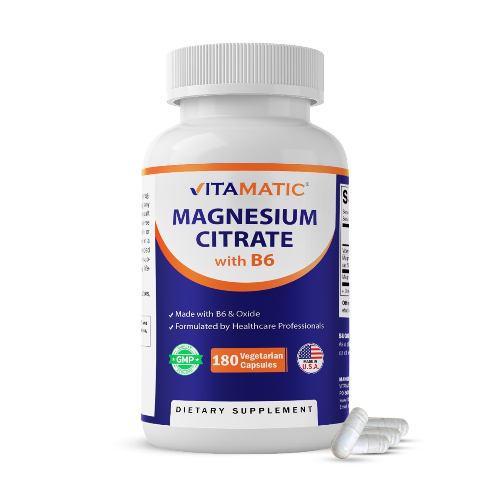 Vitamatic Magnesium Citrate 500mg per Serving - 180 Vegetarian Capsules (Provide Vitamatic Magnesium Citrate 500mg per Serving - 180 Vegetarian Capsules (Provide