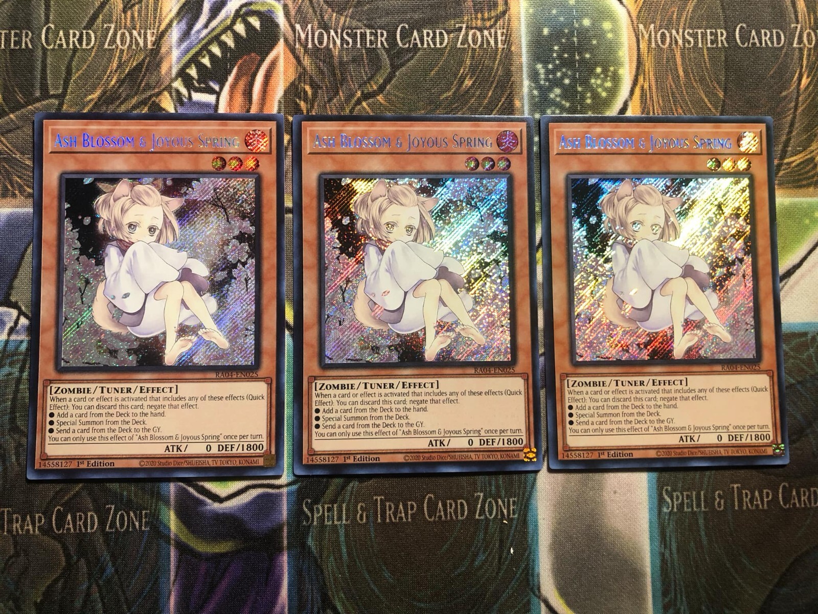 3X ASH BLOSSOM & JOYOUS SPRING 3X * ALTERNATE ART SECRET RARE RA04-EN025 YUGIOH