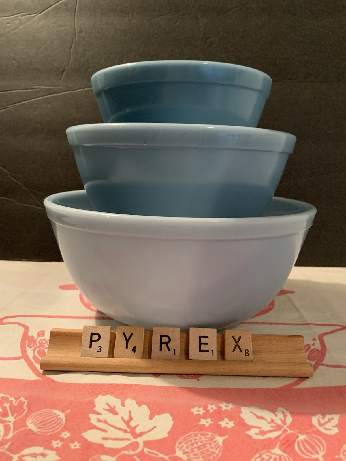 🔥Rare HTF Vtg  Pyrex Delphite Blue Bluebell  Mixing Bowl Set VGVC