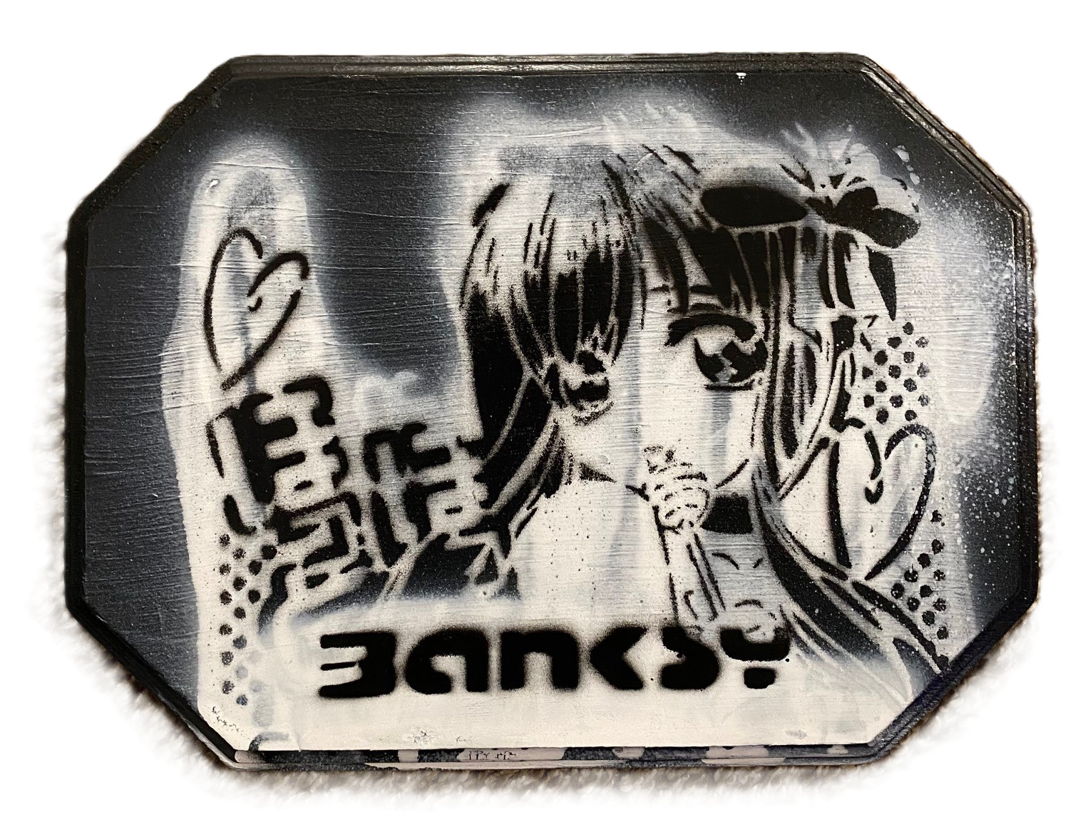 Original Banksy Graffiti Art Lollypop Girl Wood Painting 8.5x11.5