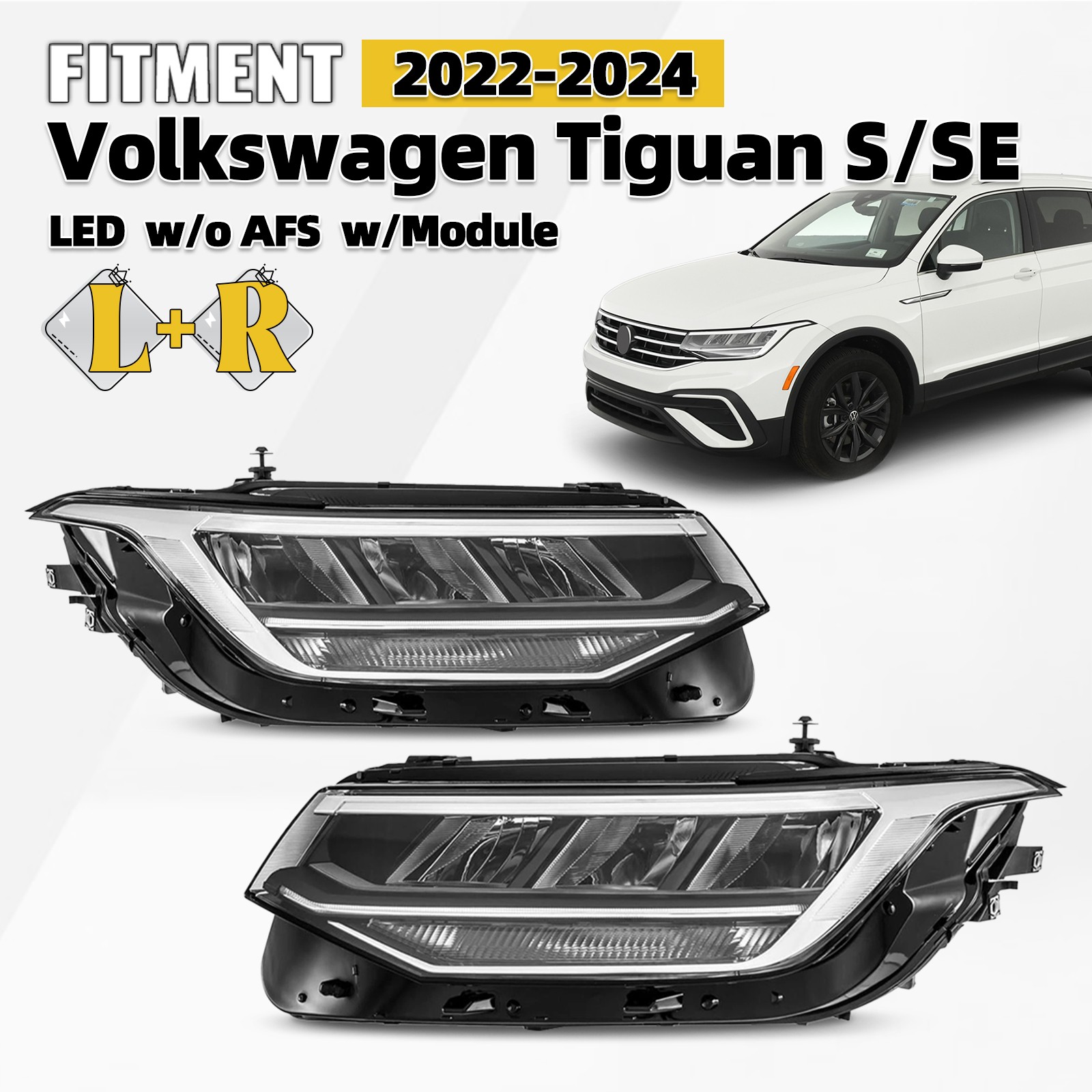 For 2022-2024 Volkswagen Tiguan S|SE LED Headlights W/O AFS Left Right Pair
