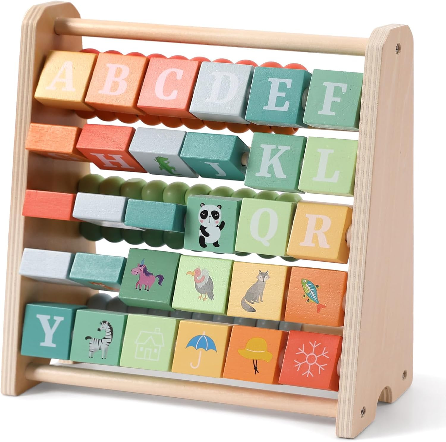 Wooden Activity Cube - Double-Sided Abacus & Alphabet Flip Tiles for Kids 18M+,