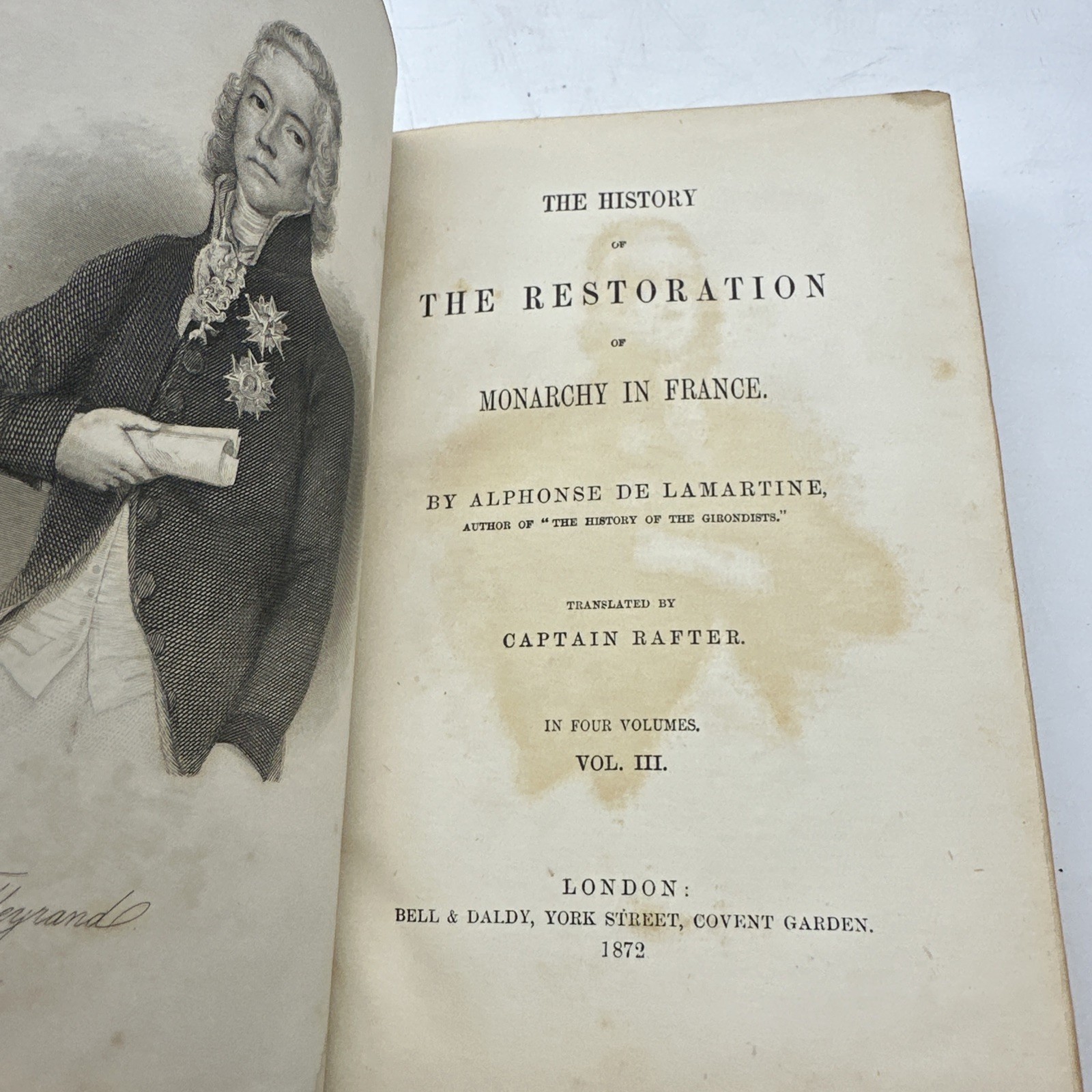 History Restoration Monarchy France Vol III 1872 Antique HC (AC83)