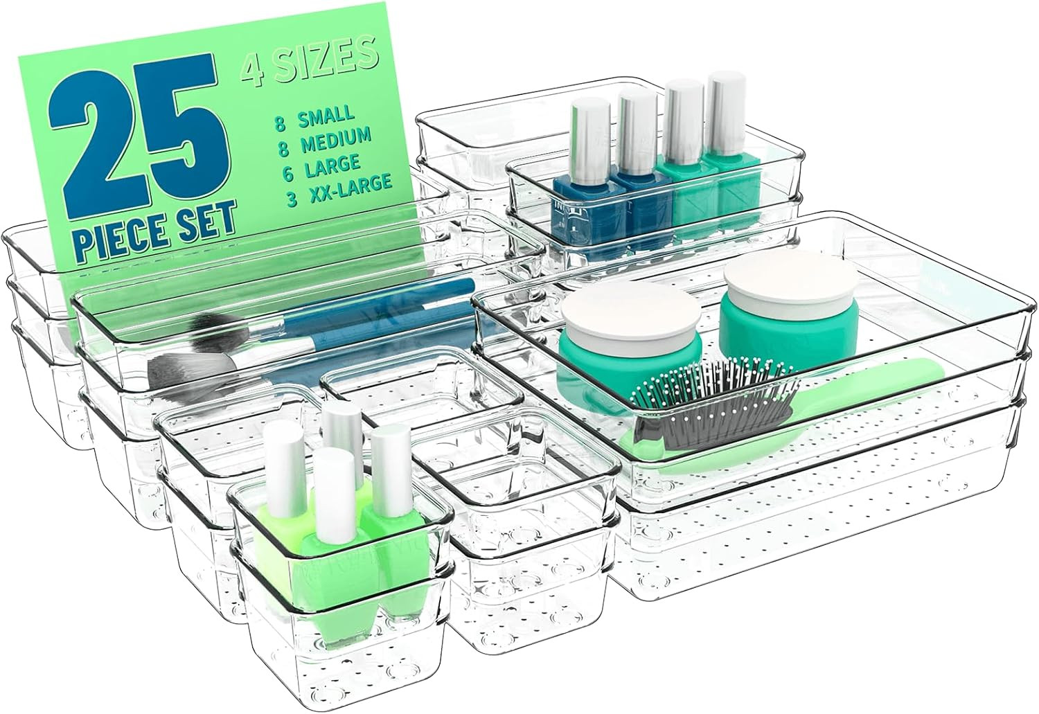25 Pc Clear Plastic Drawer Organizer Set,4 Sizes in Drawer Organizer 25 Pc Clear Plastic Drawer Organizer Set,4 Sizes in Drawer Organizer