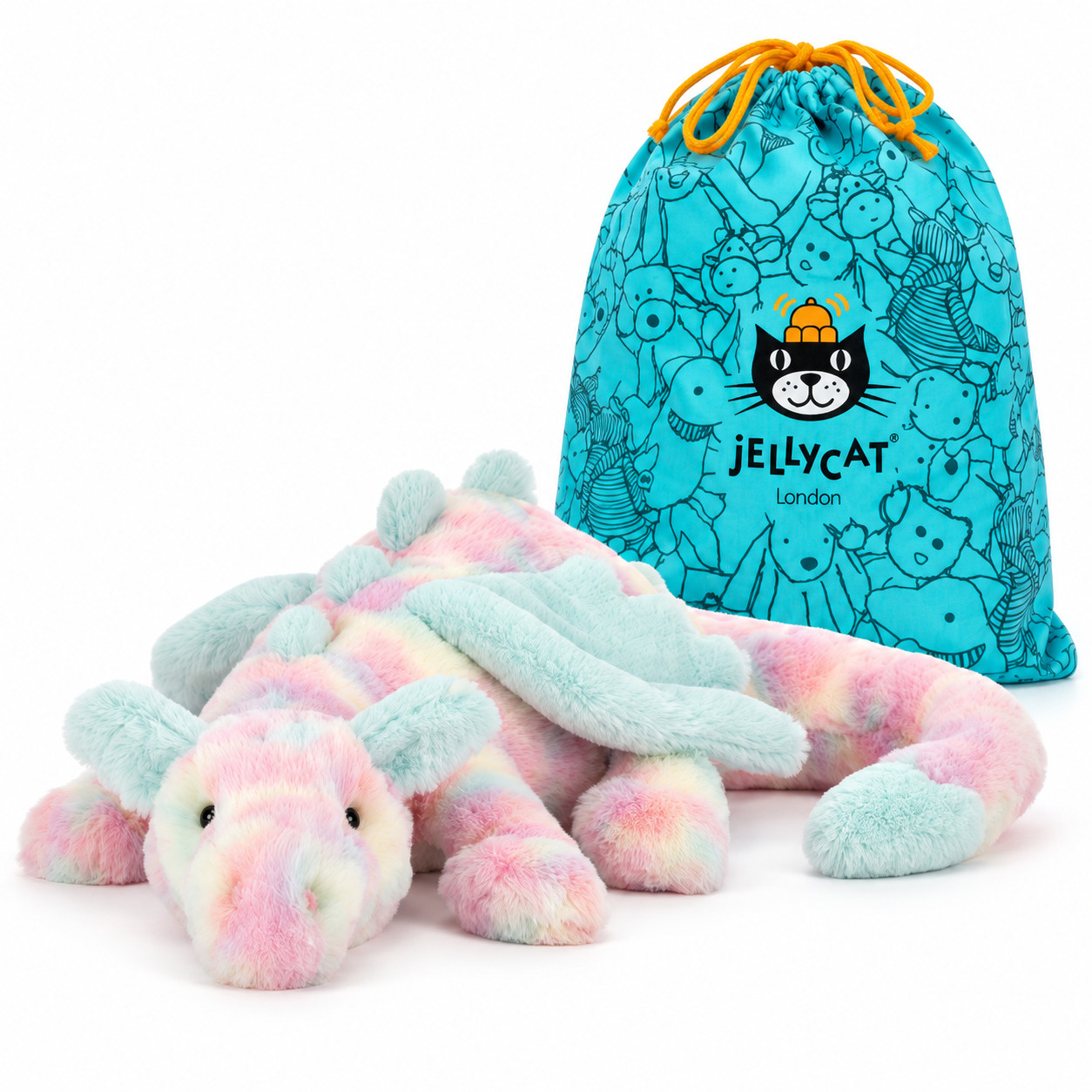 Jellycat Lazulia Dragon Large Rainbow Pastel Plush Stuffed Animal Soft Toy