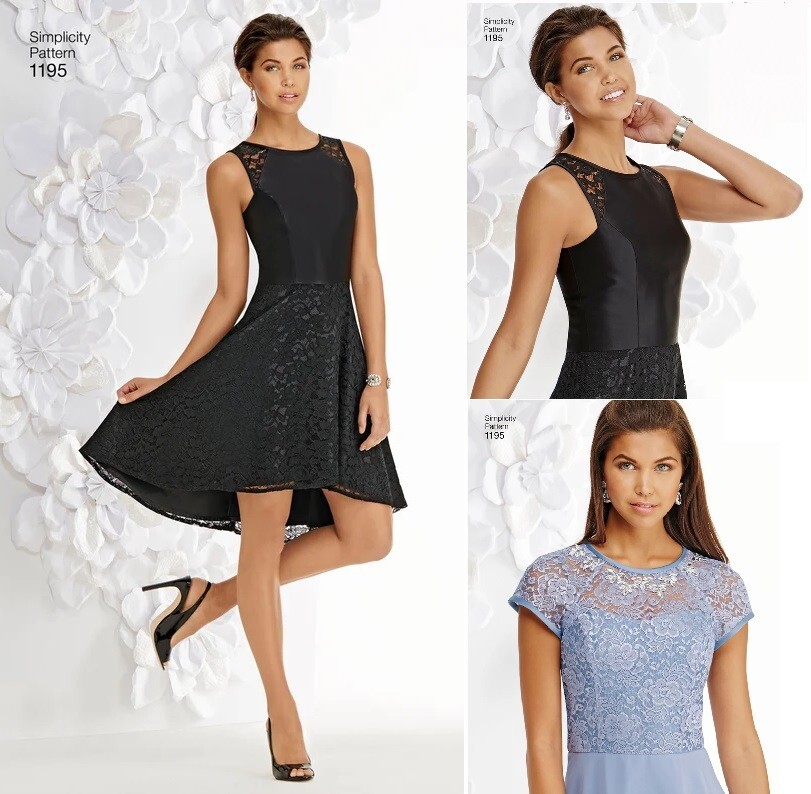 Simplicity 1195 Sz 12-20 Slimming Flared Raglan Princess Dress Lace Pattern