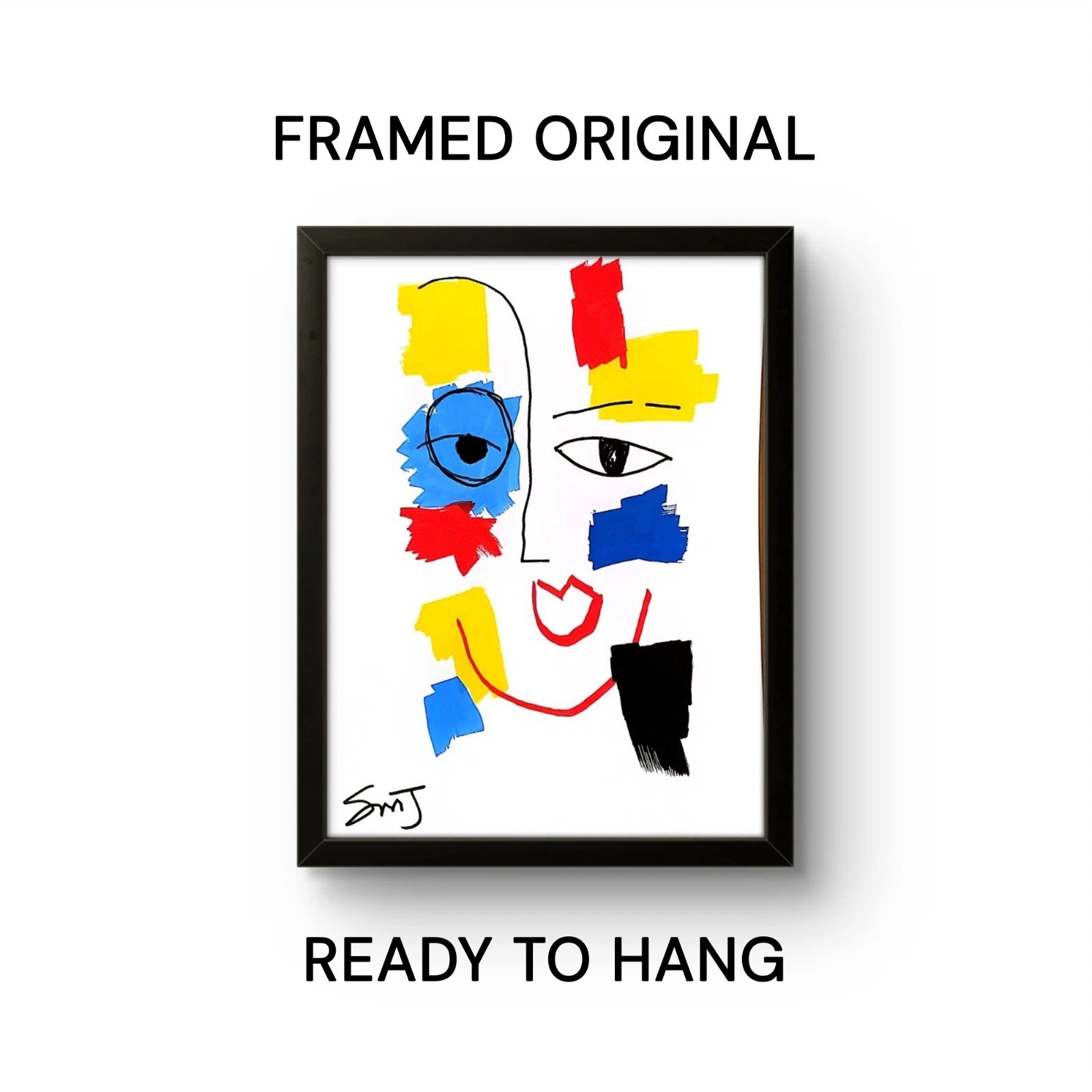 PIECES OF ME Original FRAMED 9x12 FACE Abstract Expressionist Painting ART PAPER