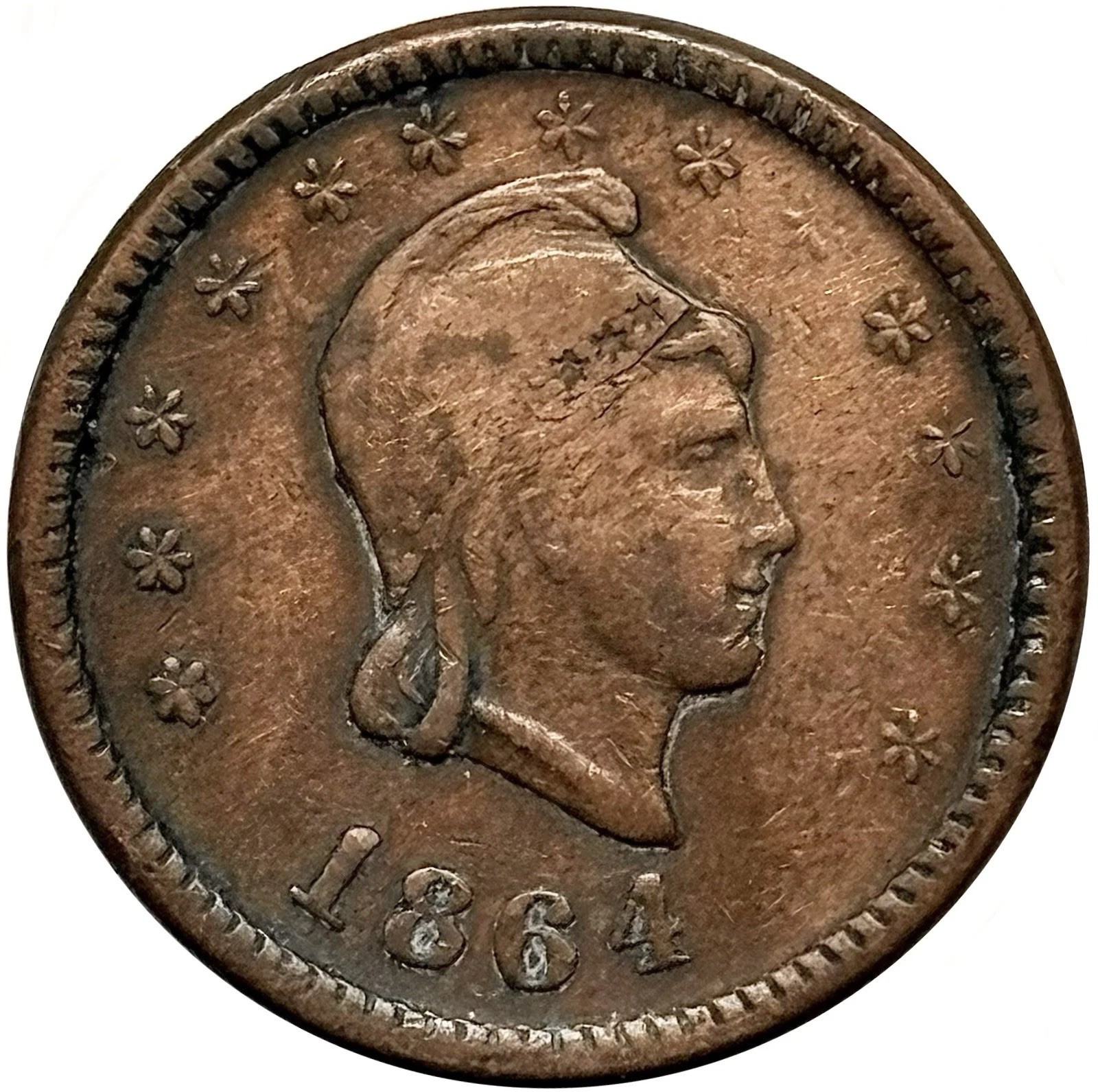 Extremely Rare 1864 Civil War Token - OH 70A-1a R8 Belmont Ohio