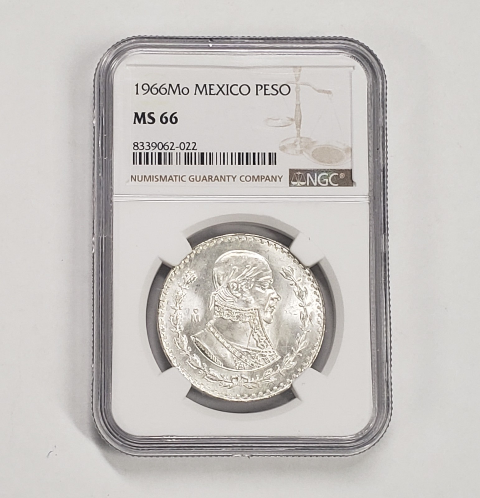 1966-Mo Mexico Silver Peso NGC MS66 Coin Beautiful Jose Morelos