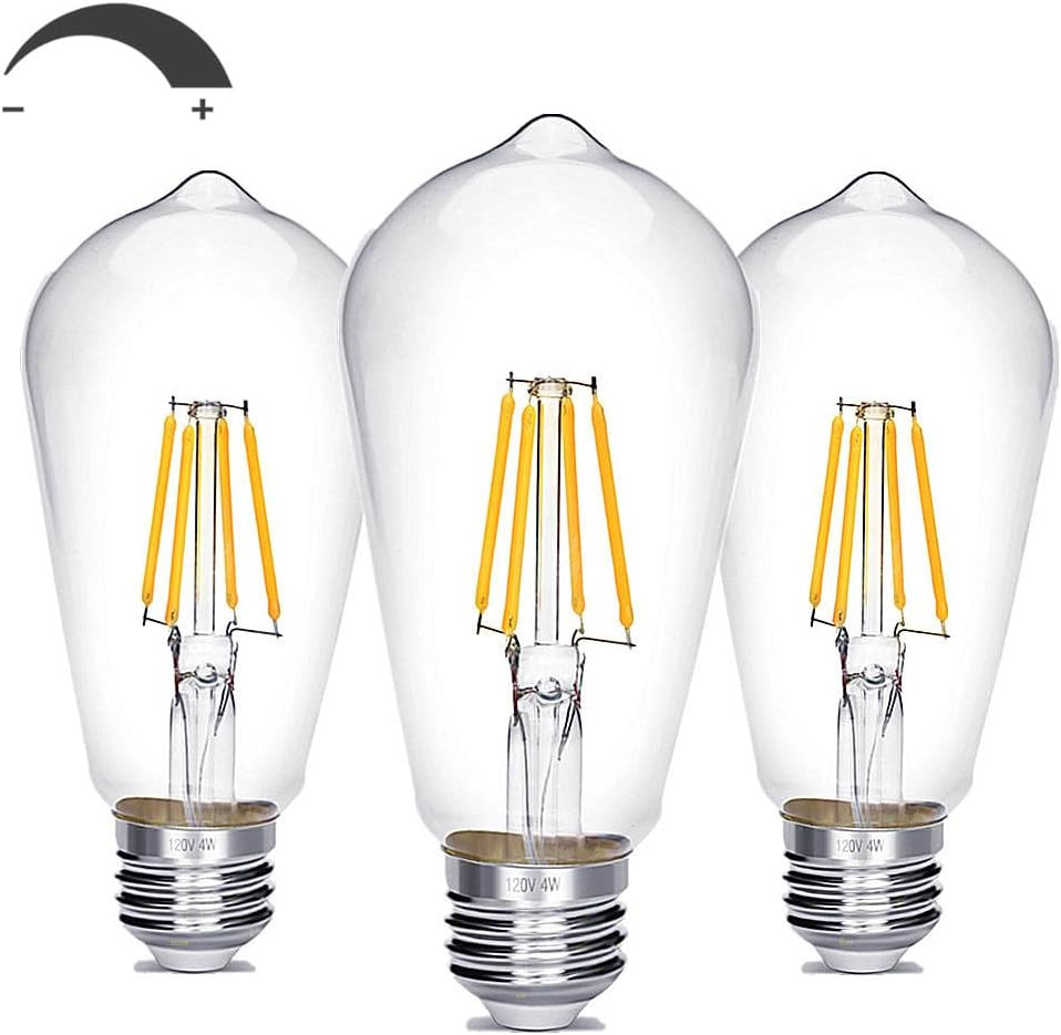 Dimmable Vintage Edison Bulb 4W,Equivalent 40W Incandescent,St18 Antique LED Fi Dimmable Vintage Edison Bulb 4W,Equivalent 40W Incandescent,St18 Antique LED Fi