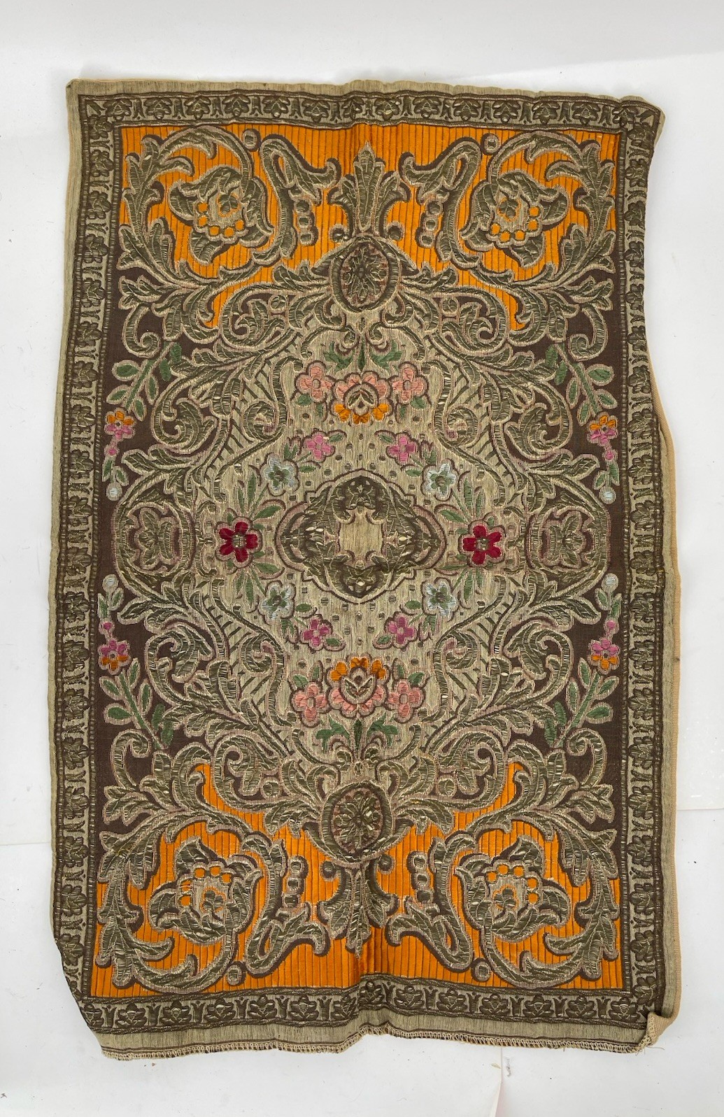 Antique Ottoman Turkish Metallic Thread Embroidered Textile Floral Panel 25 x 16 Antique Ottoman Turkish Metallic Thread Embroidered Textile Floral Panel 25 x 16