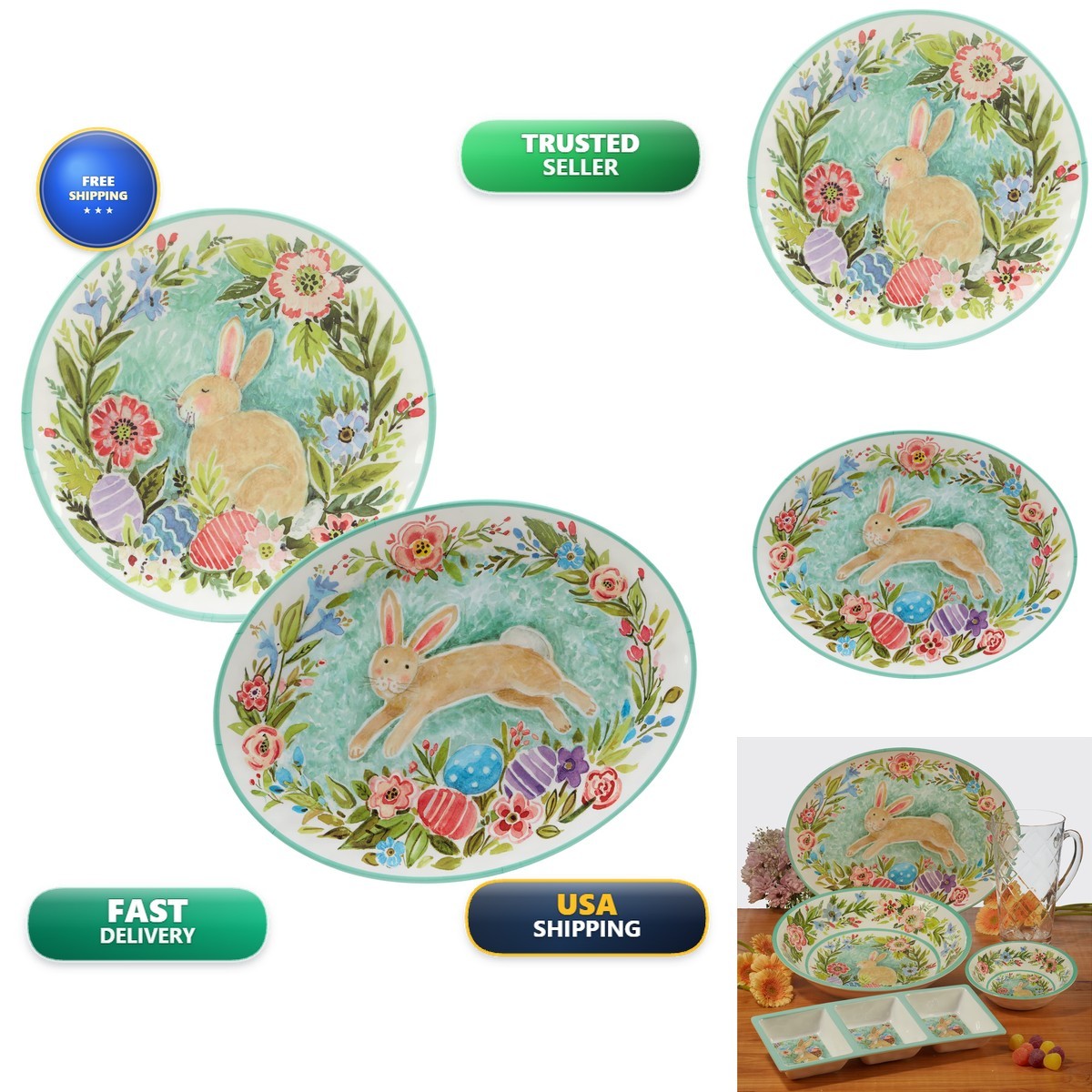Certified International Joy of Easter Melamine 2 Piece Platter Set, Large Certified International Joy of Easter Melamine 2 Piece Platter Set, Large